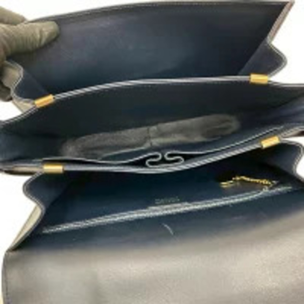 CELINE Calf Leather Shoulder Bag Pochette Sacoche Carriage Navy Blue - Picture 9 of 10